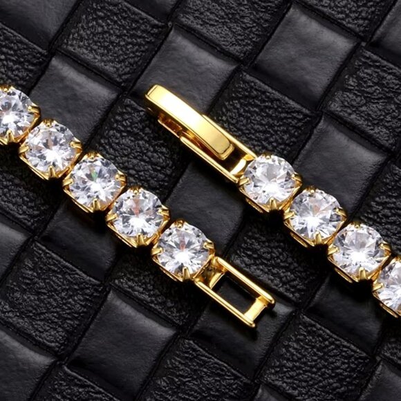 ⭐ Large 20" Diamond Hip-Hop Chain With 5mm Diamonds 18k Yellow Gold Pltd ⭐ - Picture 5 of 7